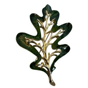 Sarah Coventry Brooch "Enchanted Forest" Enamel Oak Leaf Goldtone Signed Vtg